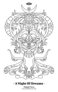 Coloring sheet, lineart drawing of a woman with fantasy elements